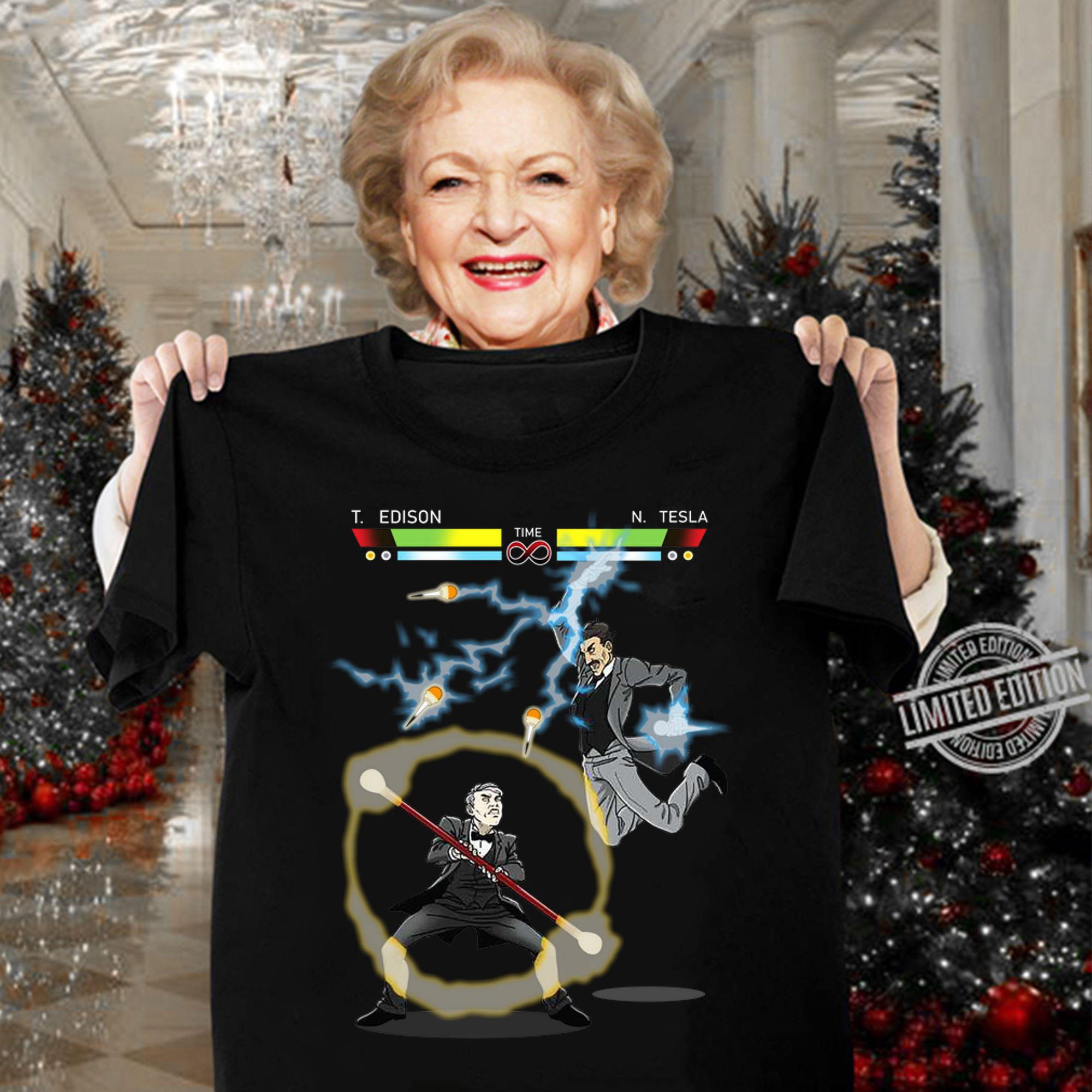 Stooble Men's Edison vs Tesla The Current War t-shirt woman shirt