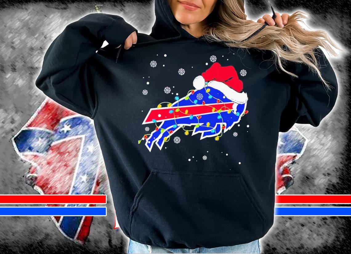 Buffalo Bills wearing Santa hat Christmas lights shirt t-shirt hoodie