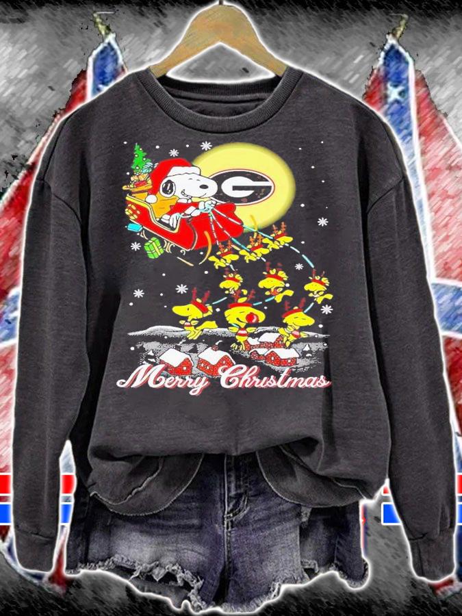 Georgia Bulldogs Snoopy sleigh Merry Christmas shirt t-shirt sweatshirt
