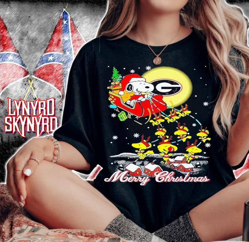 Georgia Bulldogs Snoopy sleigh Merry Christmas shirt t-shirt woman shirt