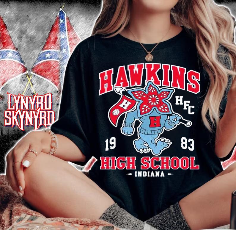 Hawkins High School Vintage Distressed Creepy Cute College Mascot shirt t-shirt woman shirt
