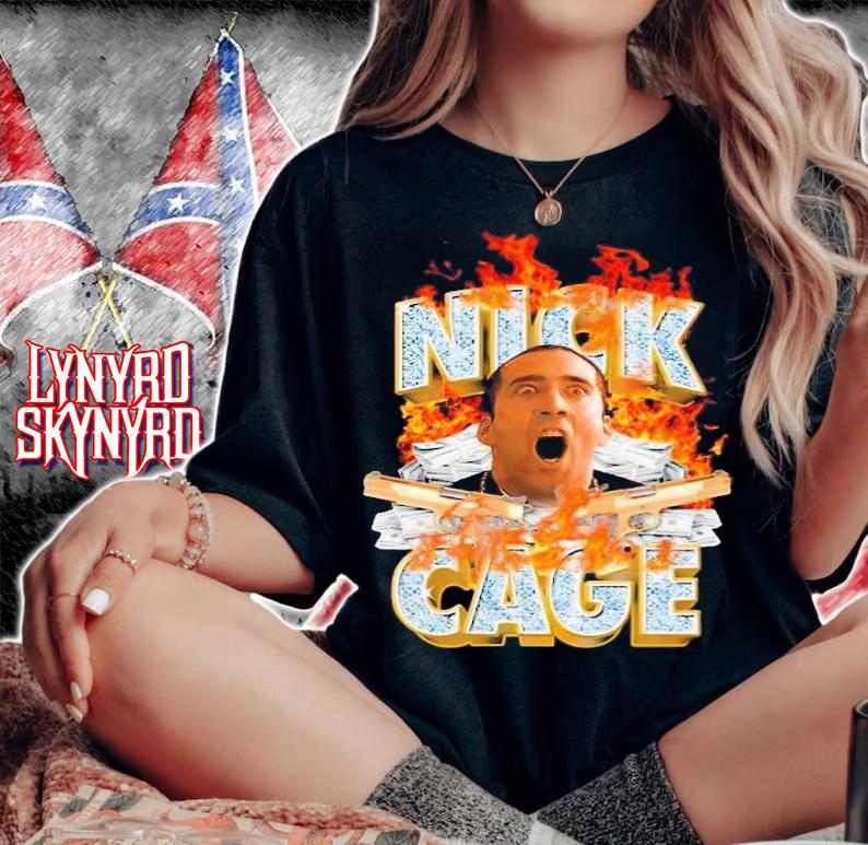 Nick Cage Nicolas Cage dollar fire shirt t-shirt woman shirt