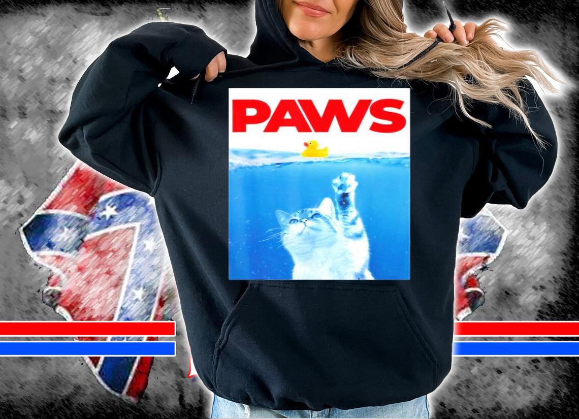 PAWS Cat And Yellow Rubber Duck Cute Kitten Funny Cat Parody T-Shirt t-shirt