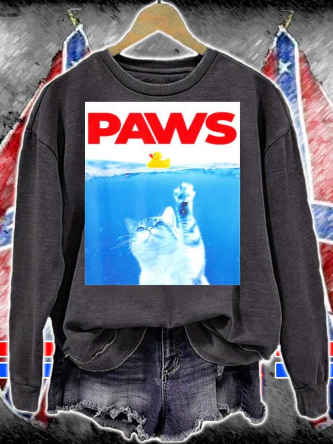 PAWS Cat And Yellow Rubber Duck Cute Kitten Funny Cat Parody T-Shirt t-shirt