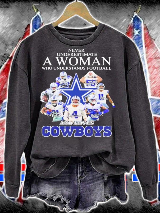 Never Underestimate A Woman Who Understands Football And Loves Cowboys 2022 Signatures t-shirt sweatshirt