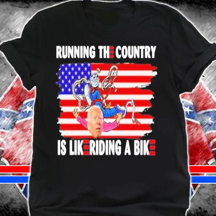 Biden Falls Of His Bike Running The Country Is Like Riding A Bike American Flag Shirt t-shirt shirt