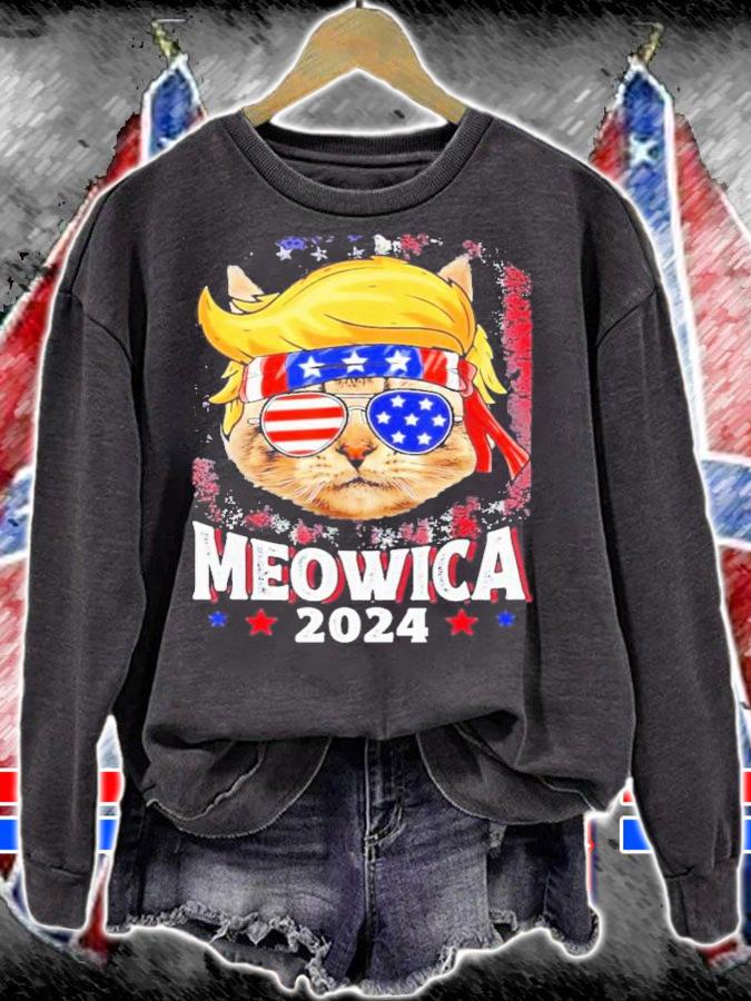 Meowica 2024 Trump Cat American Flag Patriotic 4th Of July T-Shirt t-shirt