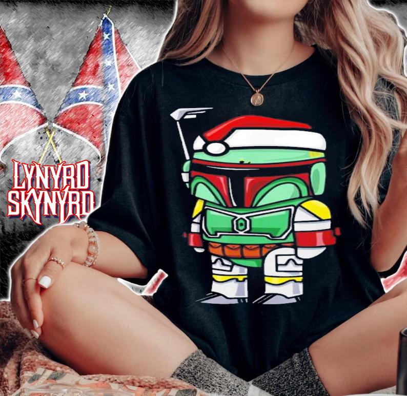 Santa Hat Boba Fett Cartoon Christmas Star Wars Shirt t-shirt woman shirt