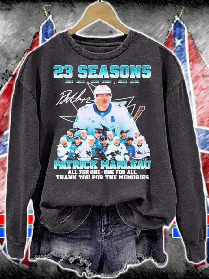 23 Seasons 1997-2022 Patrick Marleau Signatures All For One One For All Thank You For The Memories Shirt t-shirt