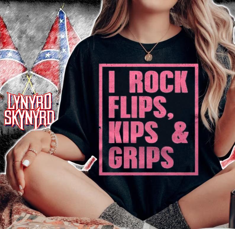 I Rock Flips Kips Grips Female Gymnastics Gymnast Shirt t-shirt woman shirt