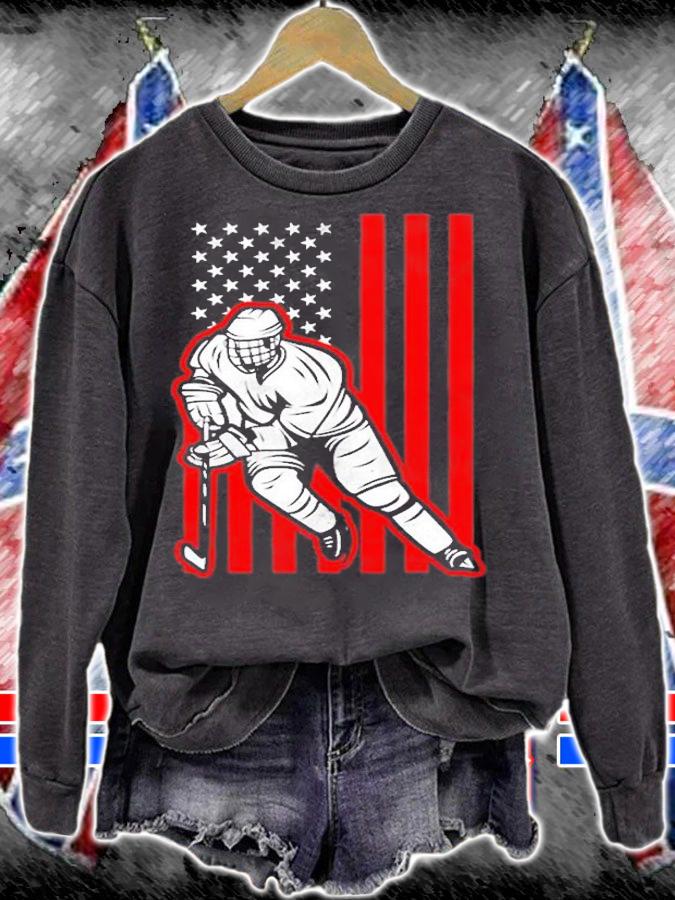 Ice Hockey Goalie Gift Usa Flag Hockey Player Stick Hockey T-Shirt t-shirt sweatshirt