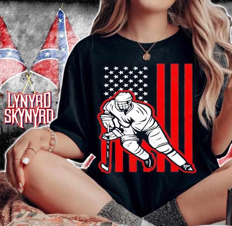 Ice Hockey Goalie Gift Usa Flag Hockey Player Stick Hockey T-Shirt t-shirt woman shirt