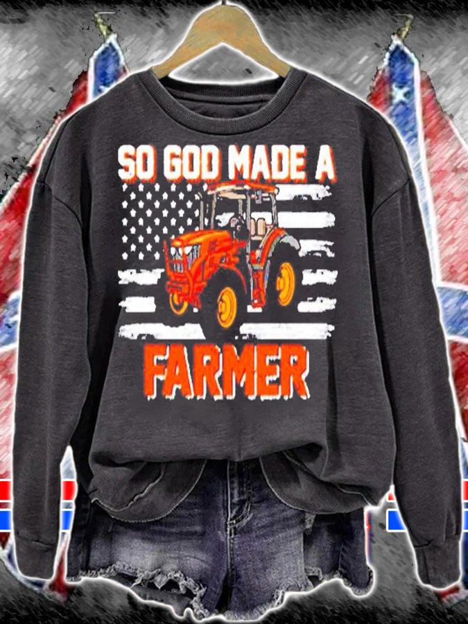 Vintage So God Made A Farmer Usa Flag Tractor Farming Lover T-Shirt t-shirt