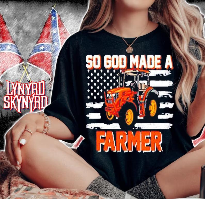 Vintage So God Made A Farmer Usa Flag Tractor Farming Lover T-Shirt t-shirt