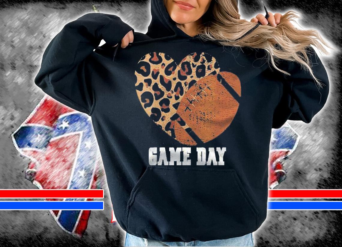 Womens Game Day With Leopard Heart Football Lovers Mom Shirt t-shirt