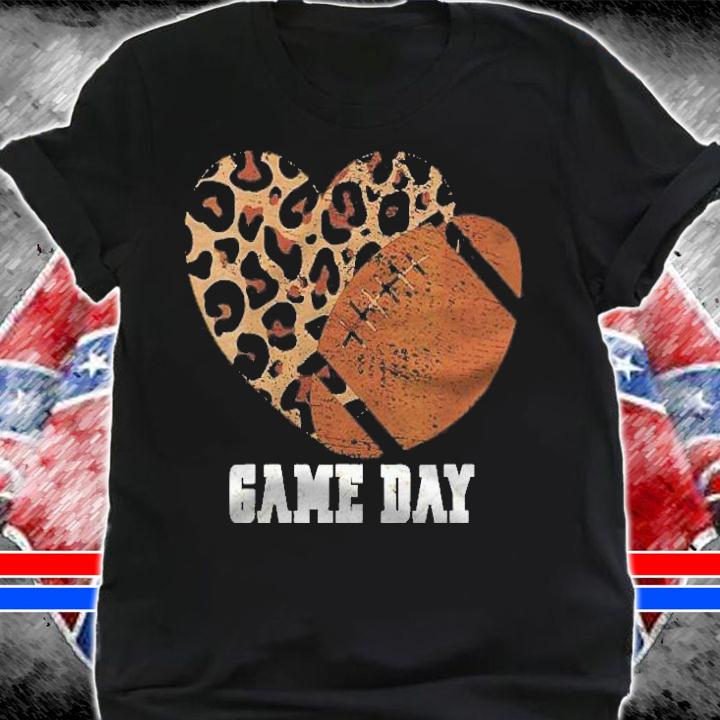 Womens Game Day With Leopard Heart Football Lovers Mom Shirt t-shirt
