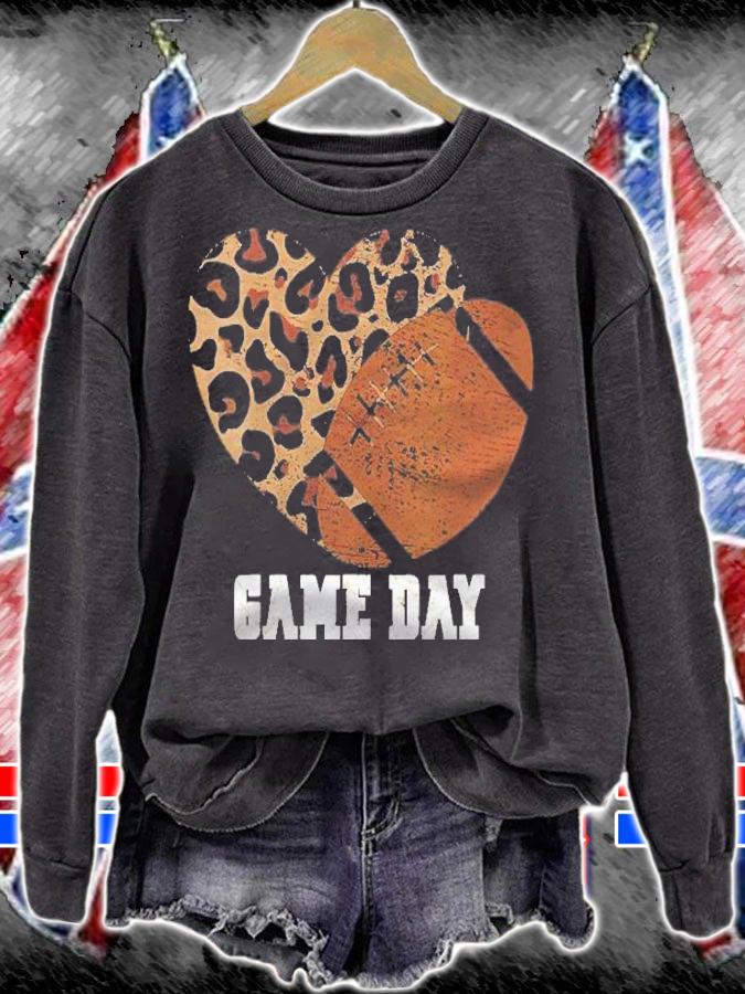 Womens Game Day With Leopard Heart Football Lovers Mom Shirt t-shirt