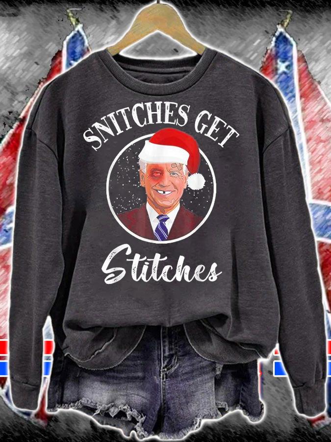 Santa Joe Biden Snitches Get Stitches Christmas Ugly Funny Christmas Biden T-Shirt t-shirt sweatshirt