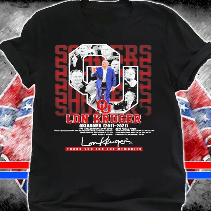 Lon Kruger Oklahoma 2011-2021 Signatures Thank You For The Memories Shirt t-shirt