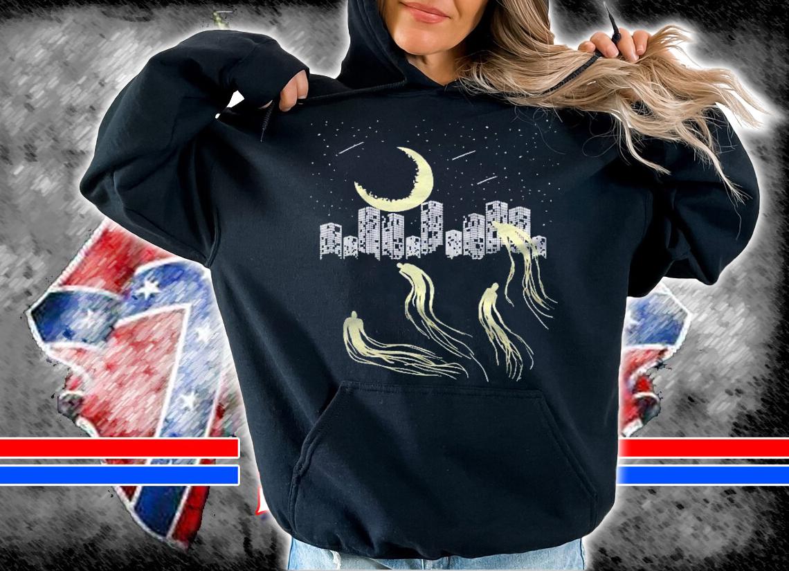 Night Sky Moon Star Building Ghost City Galaxy Horror Gift Pullover Shirt t-shirt hoodie