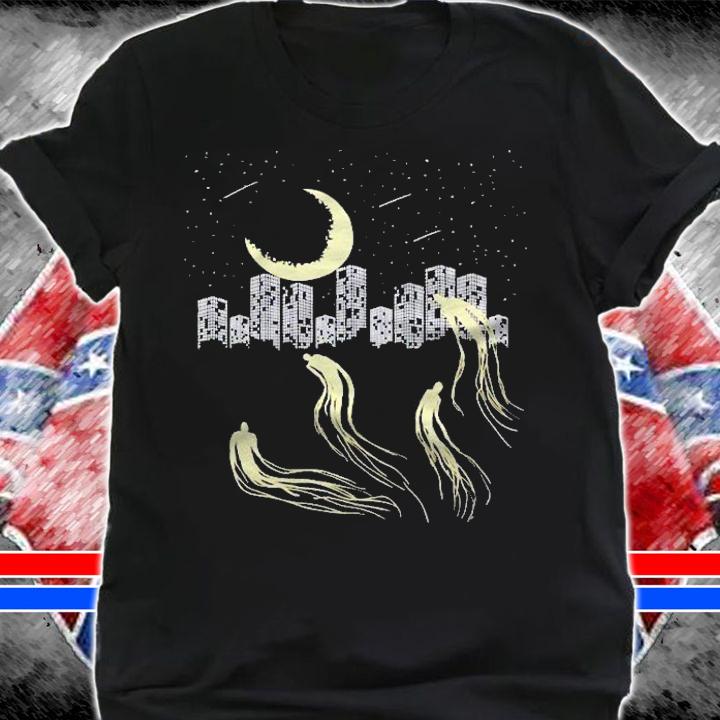 Night Sky Moon Star Building Ghost City Galaxy Horror Gift Pullover Shirt t-shirt shirt