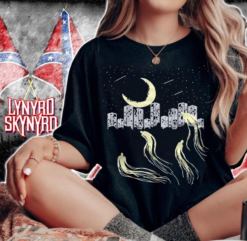 Night Sky Moon Star Building Ghost City Galaxy Horror Gift Pullover Shirt t-shirt woman shirt