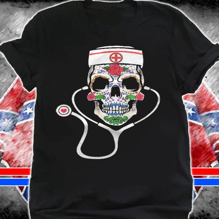 Day Of The Dead Nurse Flower Sugar Skull Shirt shirt