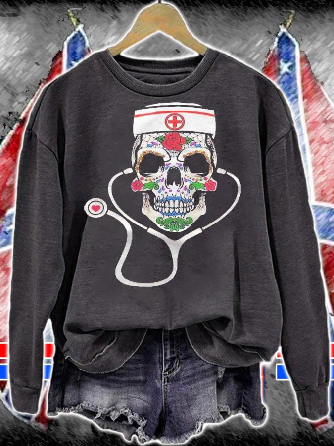 Day Of The Dead Nurse Flower Sugar Skull Shirt sweatshirt