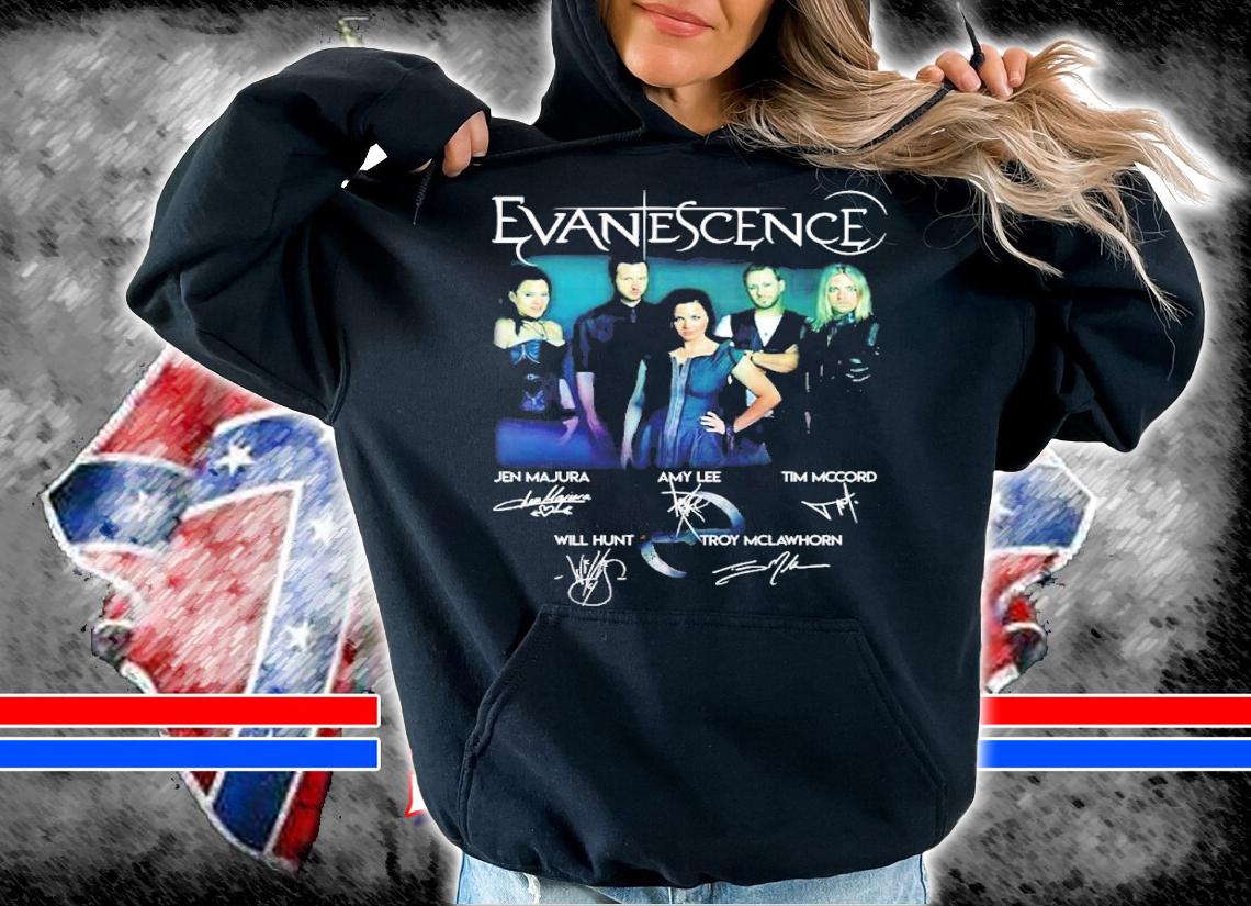 Evanescence Jen Majura Amy Lee Tim Mccord Will Hunt Troy McLawhorn signatures shirt hoodie