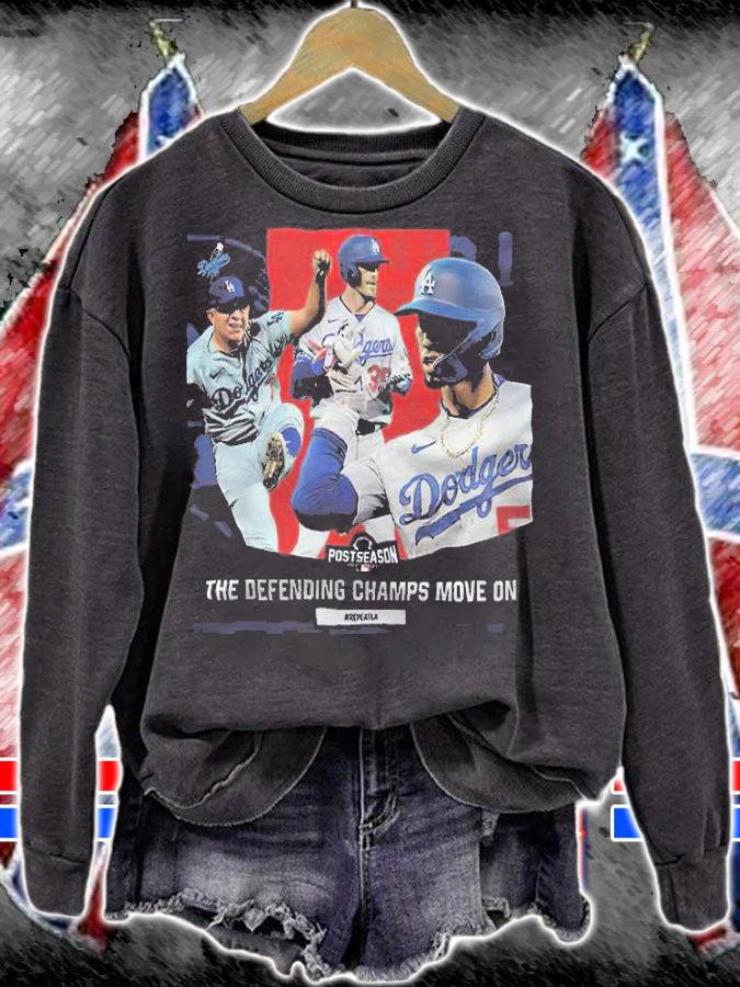 Los Angeles Dodgers Postseason 2021 The Defending Champs Move On Shirt sweatshirt