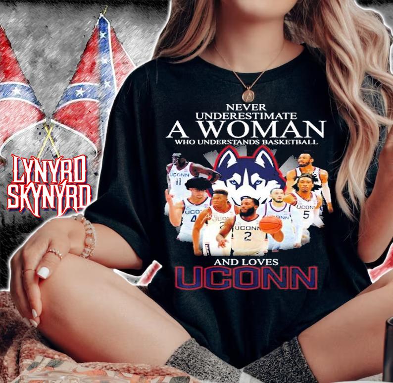 Never Underestimate A Woman Who Understands Basketball And Loves UConn Huskies Signatures Shirt woman shirt