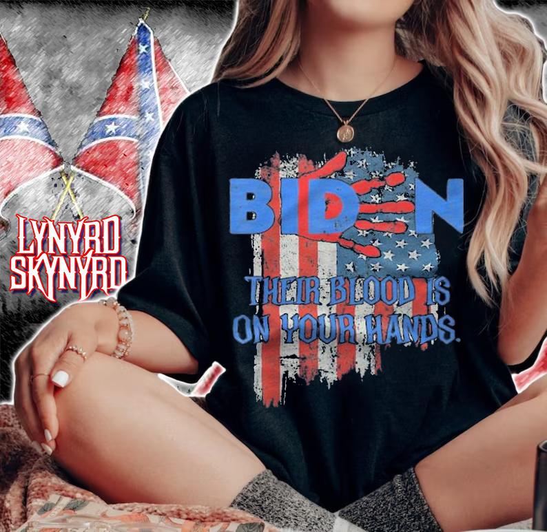 Vintage Joe Biden Their Blood Is On Your Hands USA Flag T-Shirt woman shirt