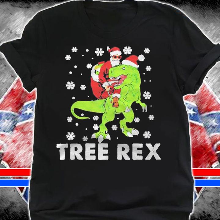 Christmas Dinosaur Tree Rex Pajamas Santa T-shirt shirt