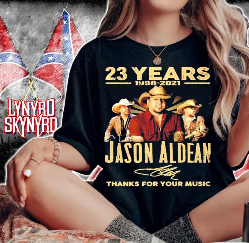 23 years 1998-2001 Jason Aldean signature t-shirt woman shirt