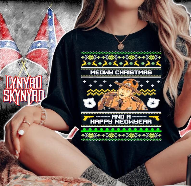 Meowy Christmas And A Happy Meowyear Ugly Christmas Shirt woman shirt