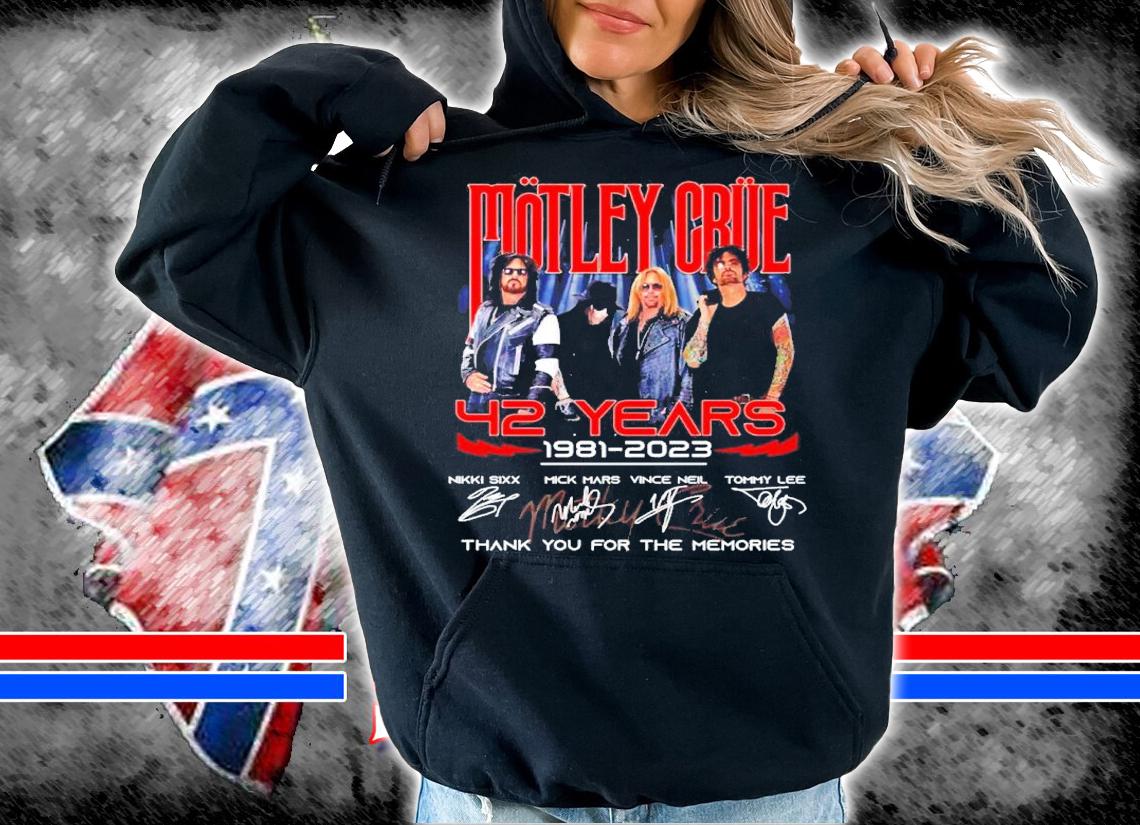 Motley Crue Band 42 Years 1981-2023 Signatures Thank You For The Memories Shirt