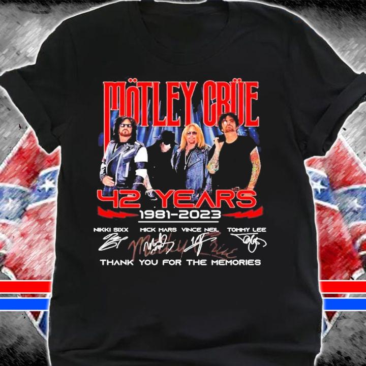 Motley Crue Band 42 Years 1981-2023 Signatures Thank You For The Memories Shirt