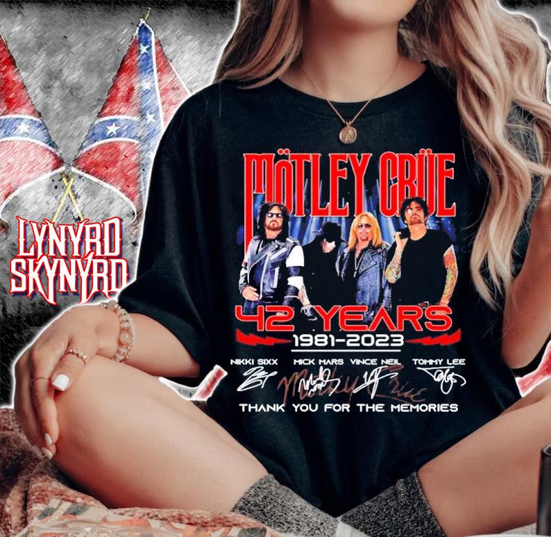 Motley Crue Band 42 Years 1981-2023 Signatures Thank You For The Memories Shirt