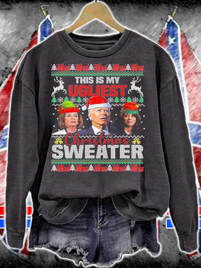 This Is My Ugliest Christmas Anti Biden Sweater Funny Xmas T-Shirt