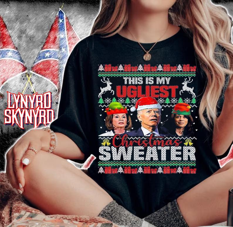 This Is My Ugliest Christmas Anti Biden Sweater Funny Xmas T-Shirt