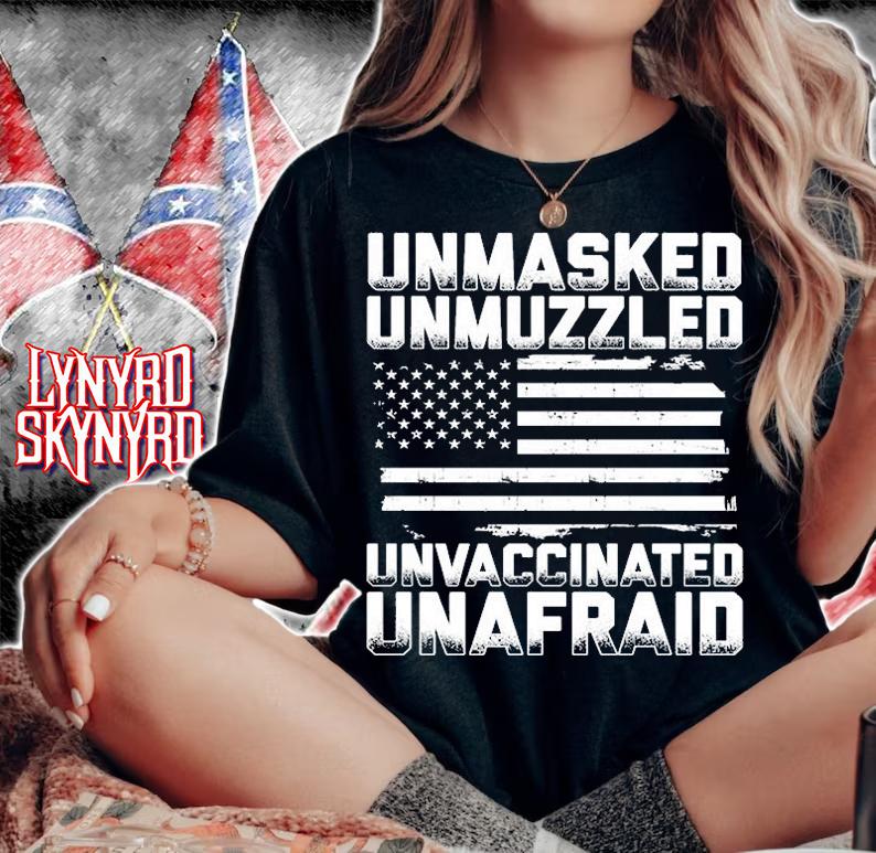 Nice Unmasked Unmuzzled Unvaccinated Unafraid USA Flag T-Shirt woman shirt