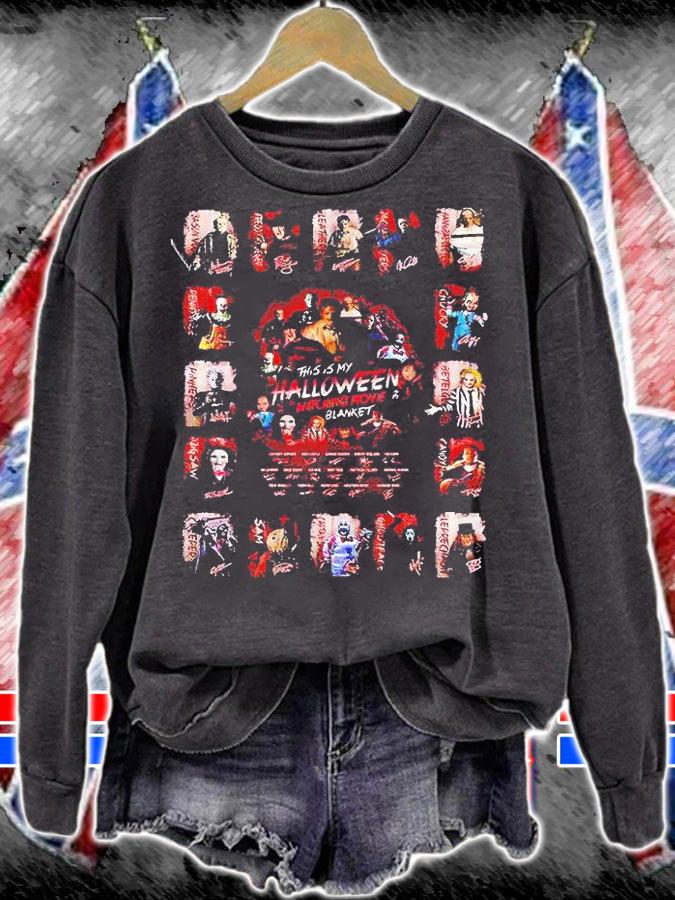 This is my Halloween watching movie blanket signature T-shirt