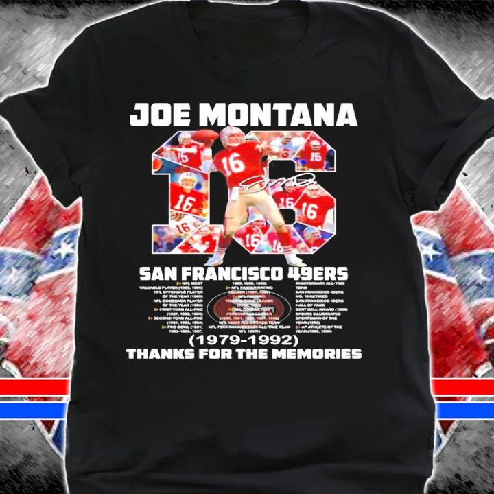 Joe Montana San Francisco 49ers 1979-1992 thanks for the memories t-shirt shirt