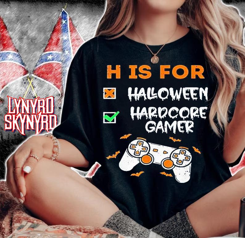 H is for Halloween hardcore gamer T-shirt woman shirt