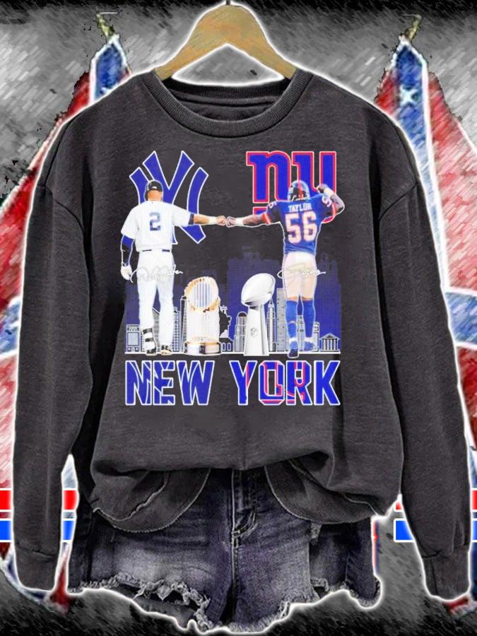New York Derek Jeter and Lawrence Taylor signatures shirt sweatshirt