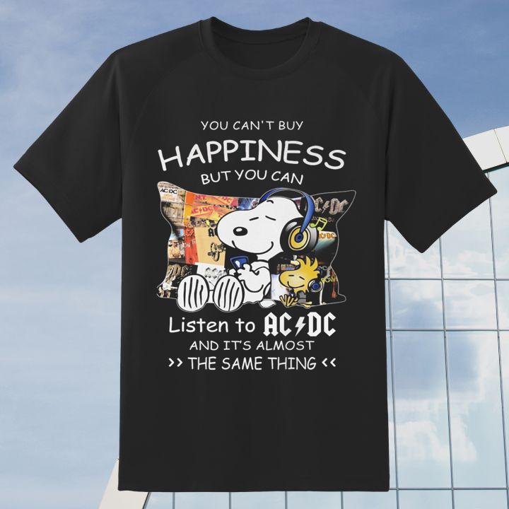 Snoopy Woodstock You Can't Buy Happiness But You Can Listen To ACDC T-Shirt
