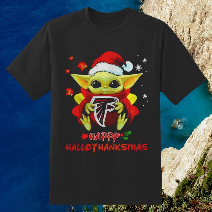 Baby Yoda Atlanta Falcons Happy Hallothanksmas T-Shirt