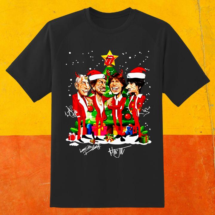 Rolling Stones Christmas Shirt - Cartoon Signatures for Fans & Music Lovers