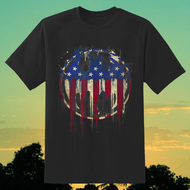 Premium Batman Signal Bleeding American Flag Logo T-Shirt