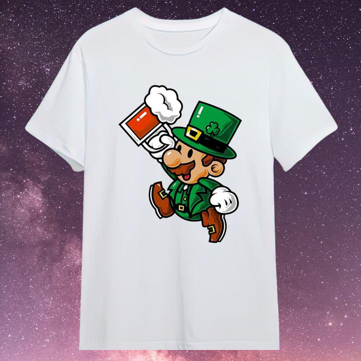 Leprechaun Super Mario Hold Beer Mug St Patricks Day Shirt